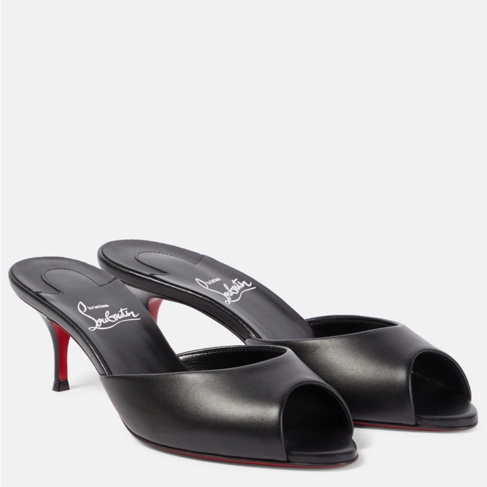 Christian Louboutin Me Dolly 55 Black Peep-Toe Mules Kitten Heel